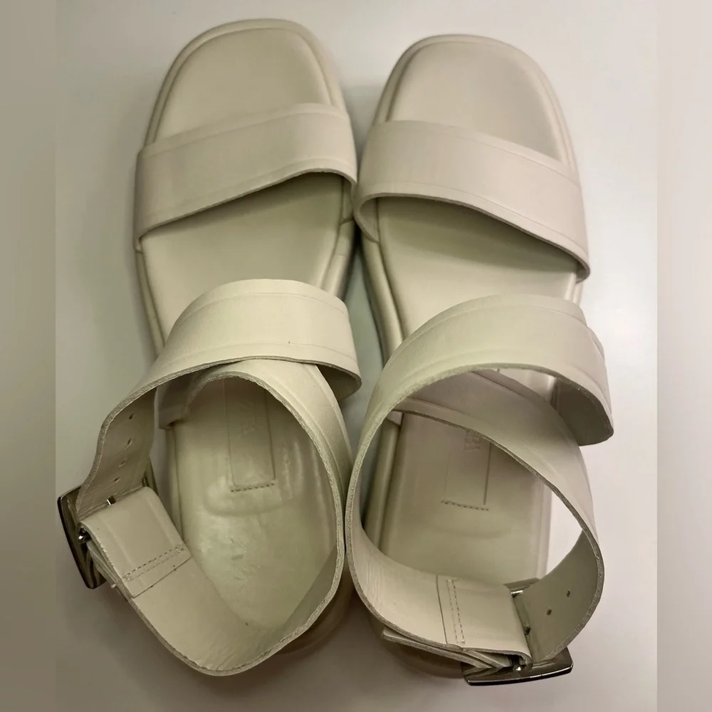 Zara Off White/Cream Leather Flat Strappy Platform Sandals Boho Beach Summer - Picture 4 of 16